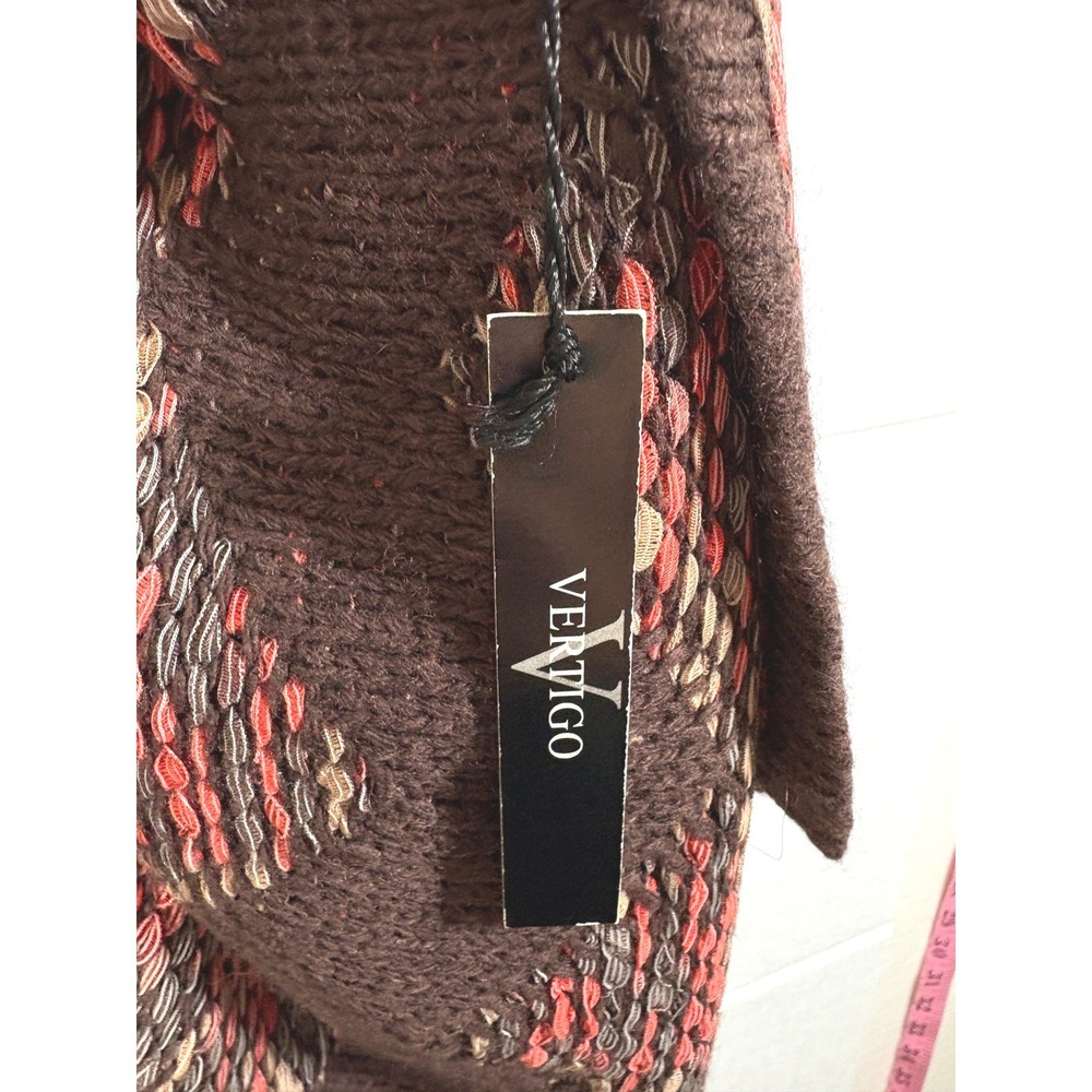 Vertigo Cowl Neck Knit Poncho Sweater Chai Saffron Chevron VC32190 S/M - Picture 5 of 6
